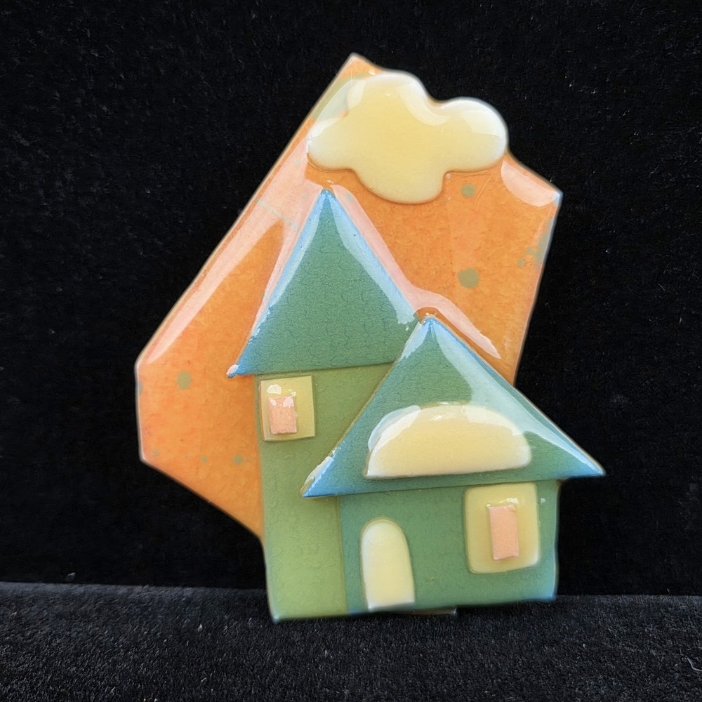 Lucinda House Green House Orange Sky Home Brooch Pin